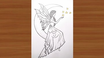 How to Draw a Fairy Sitting on the Moon | Step-by-Step Pencil Sketch Tutorial ( very easy)