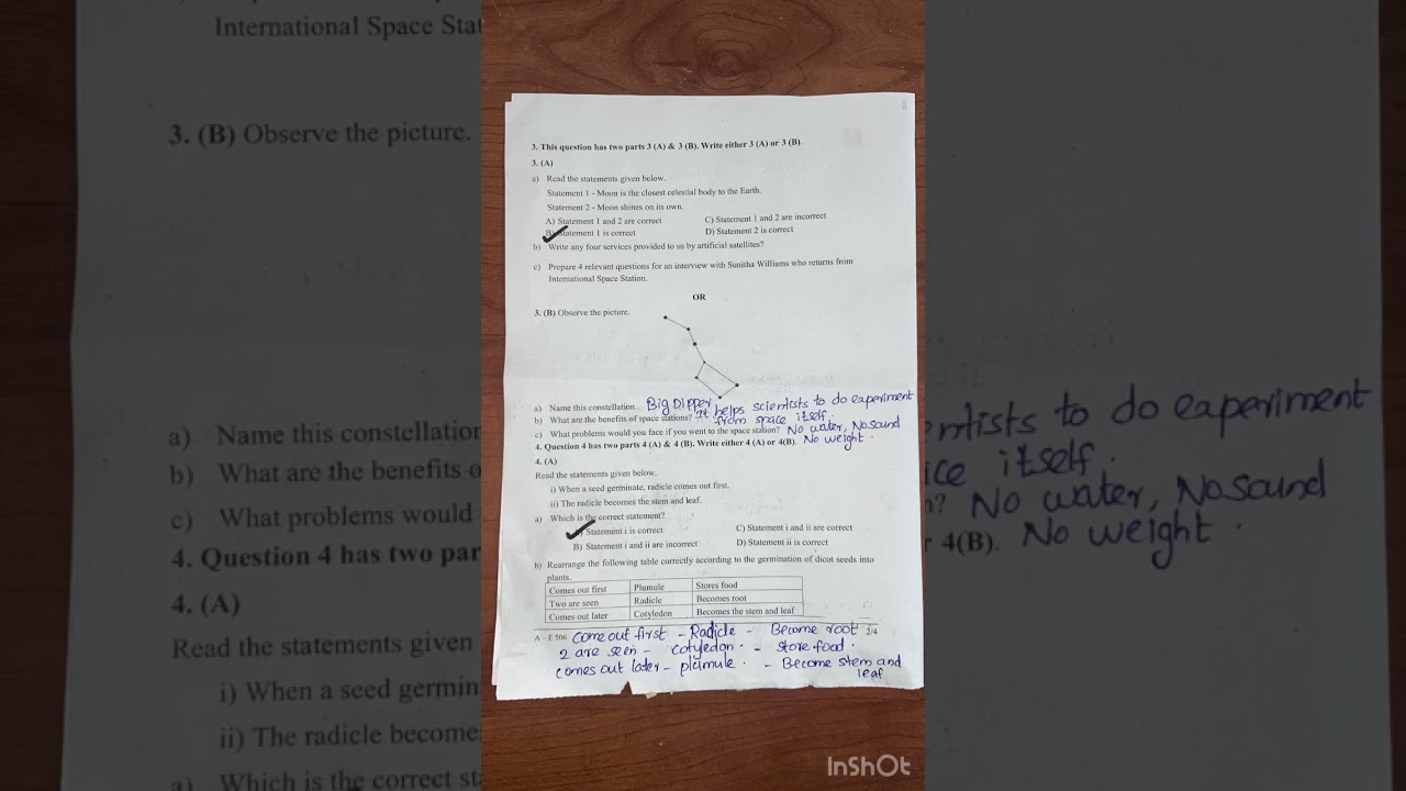 Class 5 Basic Science Christmas Exam Questions and answers