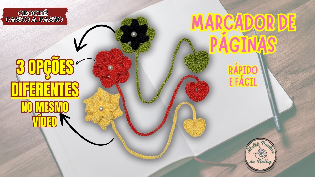 TUTORIAL DE MARCADOR DE PAGINA DE CROCHÊ | 3 VERSÕES DIFERENTES E FÁCEIS