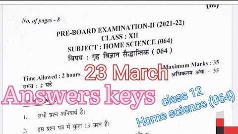 home science Answer key class 12 (23/3/22)class12 home science pre board answer key/class12 Hsc