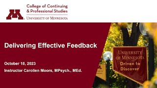 U of M Webinar | Delivering Effective Feedback