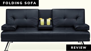 Faux Leather Modern Convertible Folding Futon Sofa Bed Recliner Couch w/Metal Legs Review