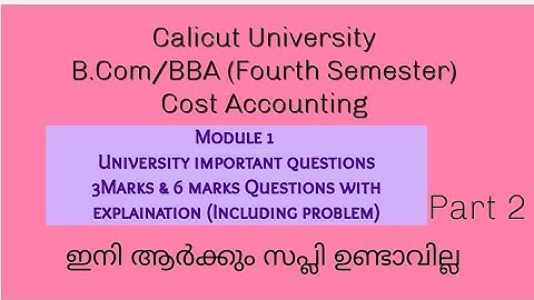 Calicut University Cost Accounting B.Com/BBA Fourth Semester