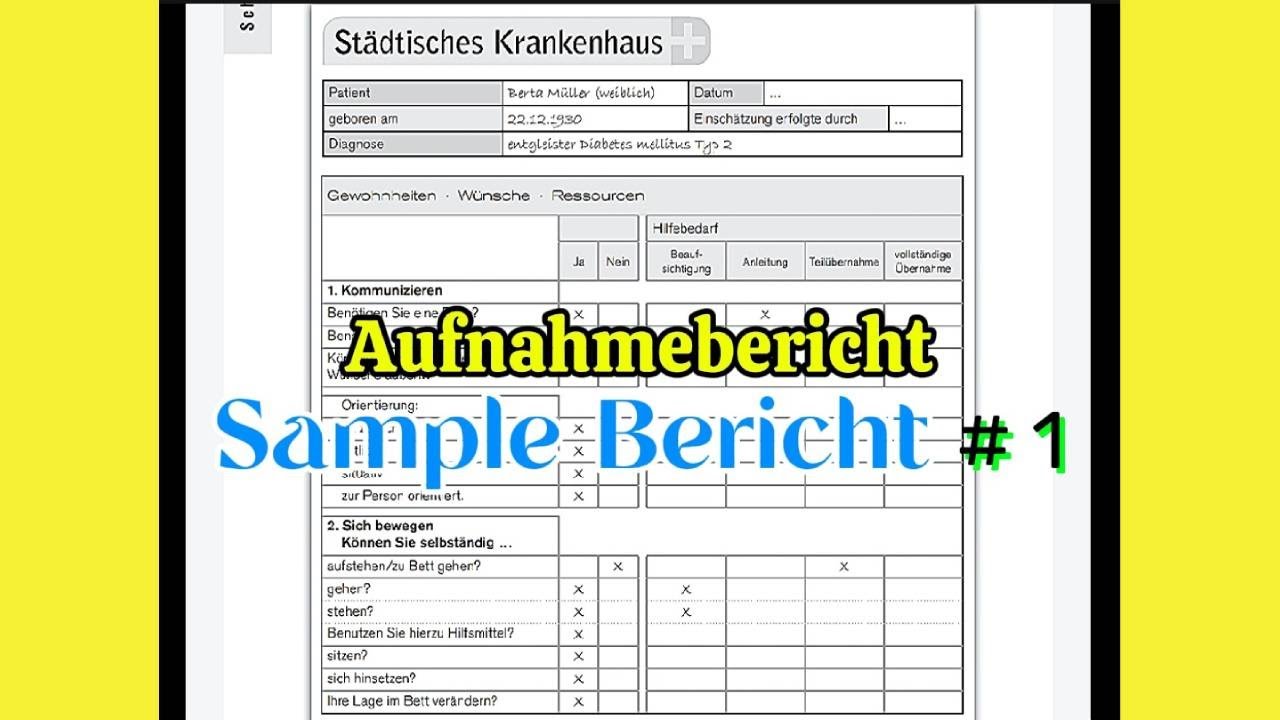 Aufnahmebericht Pflege B2 Beispiel Aufnahmebericht Sample Bericht # 1 | TELC B1-B2 PFLEGE | German