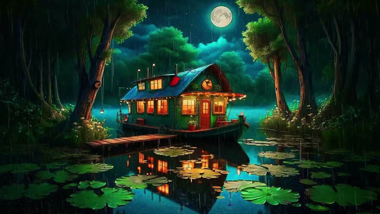 ASMR Rain sounds at the Harmonious Houseboat | White Noise for Sleep, Study or Relaxation | Ambience