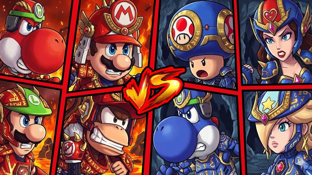 TEAM MARIO, YOHSI, LUIGI, DIDDY KONG VS TEAM TOAD, PAULINE, ROSALINA, YOSHI - Strikers Battle League