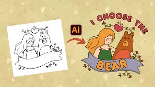 Drawing a Cute Bear & Girl in Adobe Illustrator | Digital Art Timelapse
