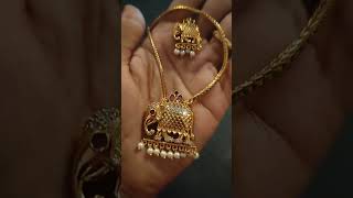 Traditional Elephant Design Gold Finish Pendant Necklace Set | Temple Jewelry with Pearl Drops