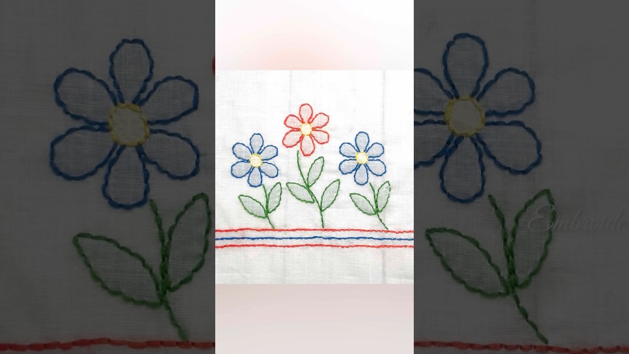 Дизайн вышивки цветов в технике &laquo;теневая работа&raquo; #шорты #вышивкадляначинающих #ручнаявышивка