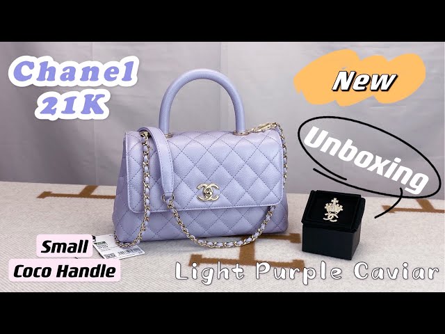 Unboxing Chanel 21K Light Purple Caviar Small Coco Handle with Champagne  Gold Hardware 