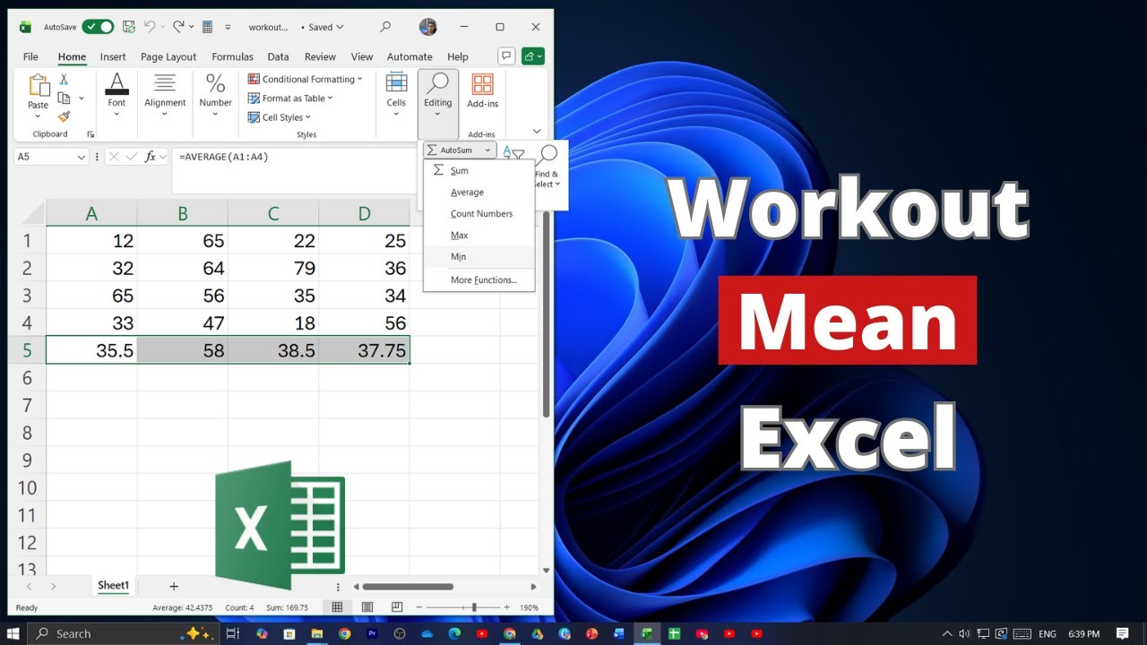 How to Work Out Mean on Microsoft Excel - YouTube
