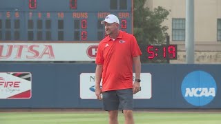 UTSA football head coach Jeff Traylor throws first pitch at Roadrunners game