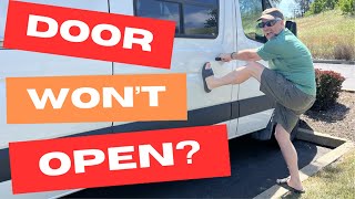 SPRINTER SLIDING DOOR PROBLEM FIXED | Stretched cable prevents door from opening by Tim & Shannon Living The Dream 21,338 views 11 months ago 6 minutes, 10 seconds
