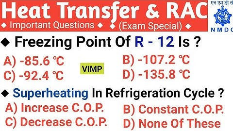 NMDC Model Paper 2021 || Top 20 Heat Transfer, Refrigeration And Air Condition Objective Questions