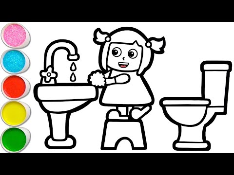 GIRL WASHING A HAND DRAWING,COLORING ,PAINTING FOR KIDS,TOODLER || DRAW ...