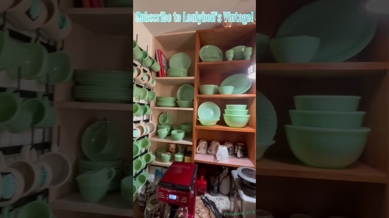 Jadeite collection overview! #bunny #midcenturymodern #uraniumglass #fireking #jadeite