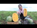 The first time I harvest yellow water melon / Sweet yellow water melon recipe / Cooking with Sreypov