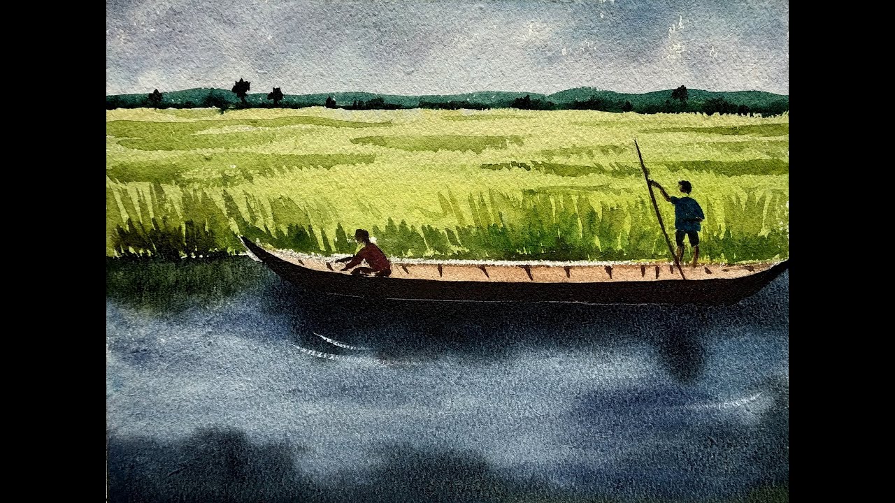 How to Paint Wooden Boat on a Lake in Watercolor Painting Paint with