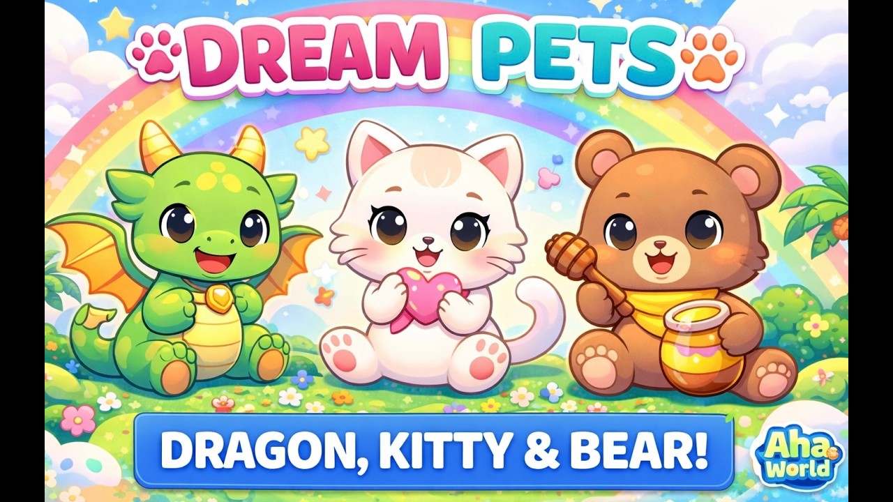 🐉🐱🐻 Let’s  build Dream Pets: Dragon, Kitty & Bear 🐉🐱🐻 | Aha World |