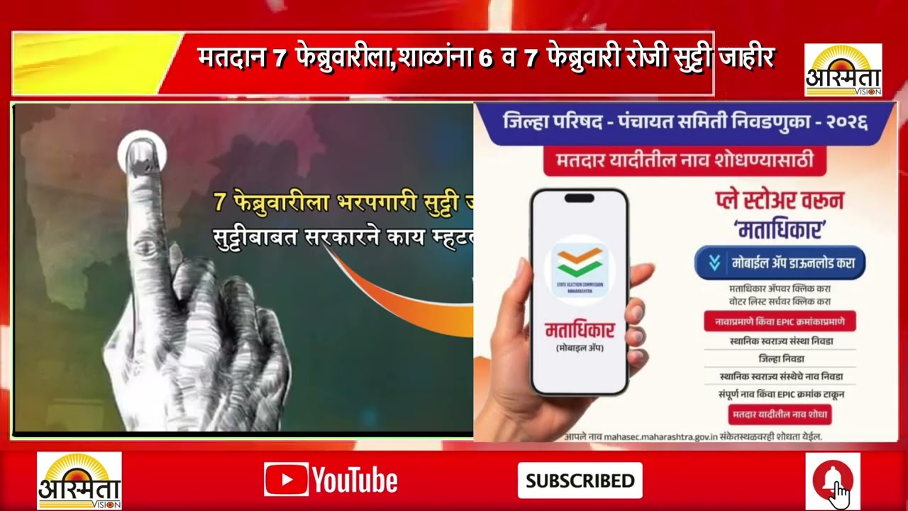 मतदान 7 फेब्रुवारीला,शाळांना 6 व 7 फेब्रुवारी रोजी सुट्टी जाहीर