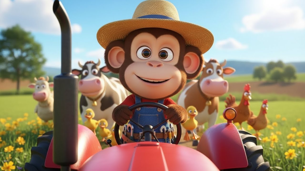 Monkey’s Tractor Day 🚜🐒 | Moving Cows, Ducks & Chickens | Fun Farm Animation