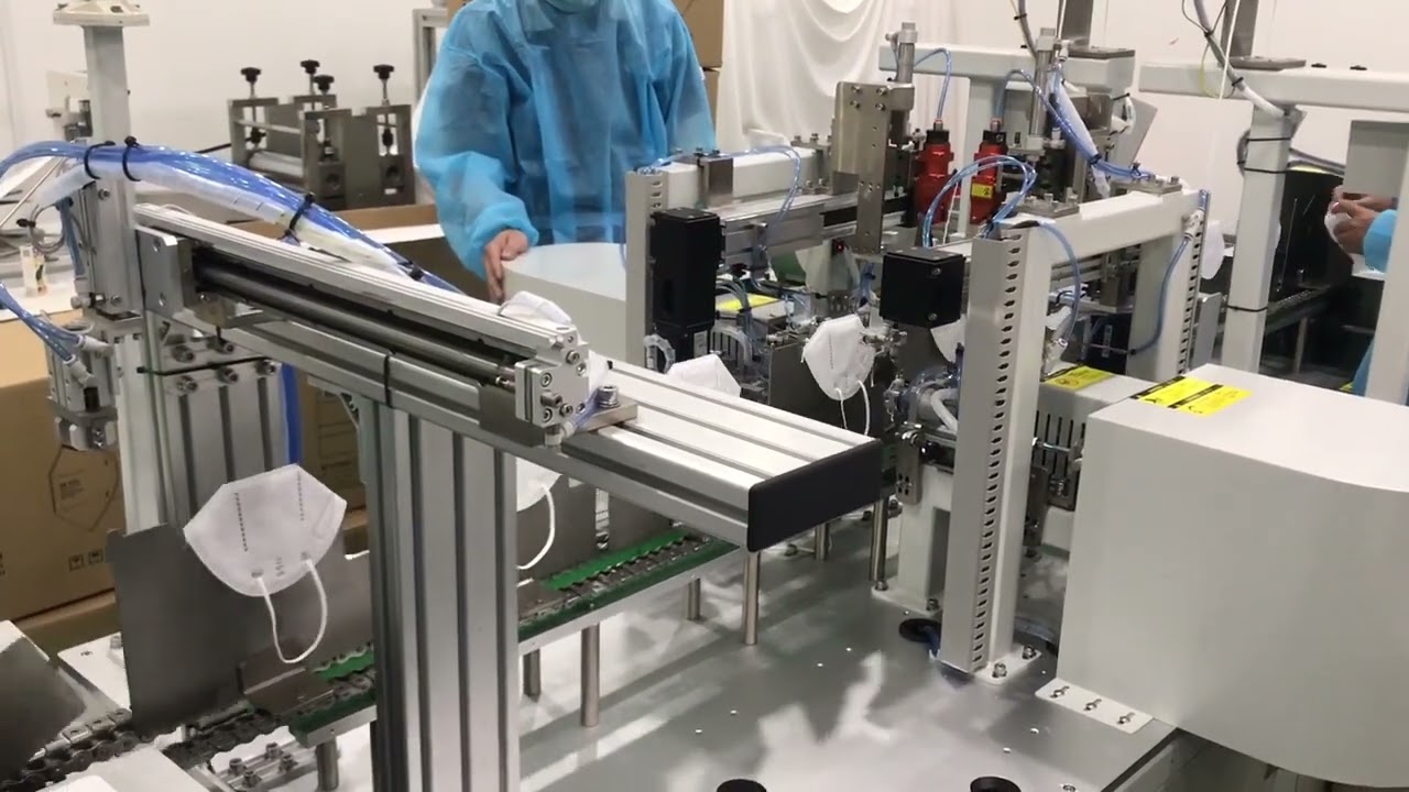 Semi-automatic N95 mask earloop strap welding machine in customer factory production live video
