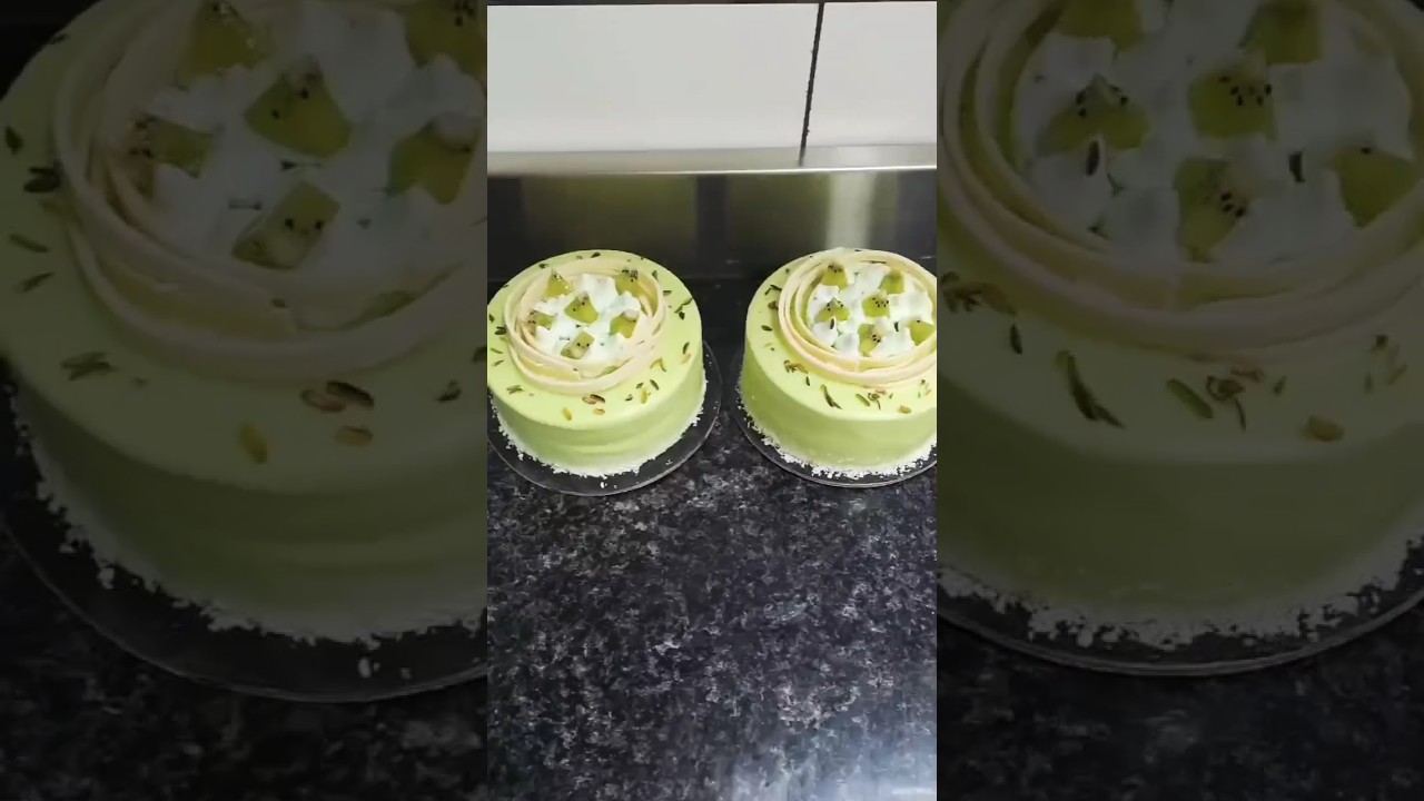 First video of fresh kiwi 🥝 cake making. 