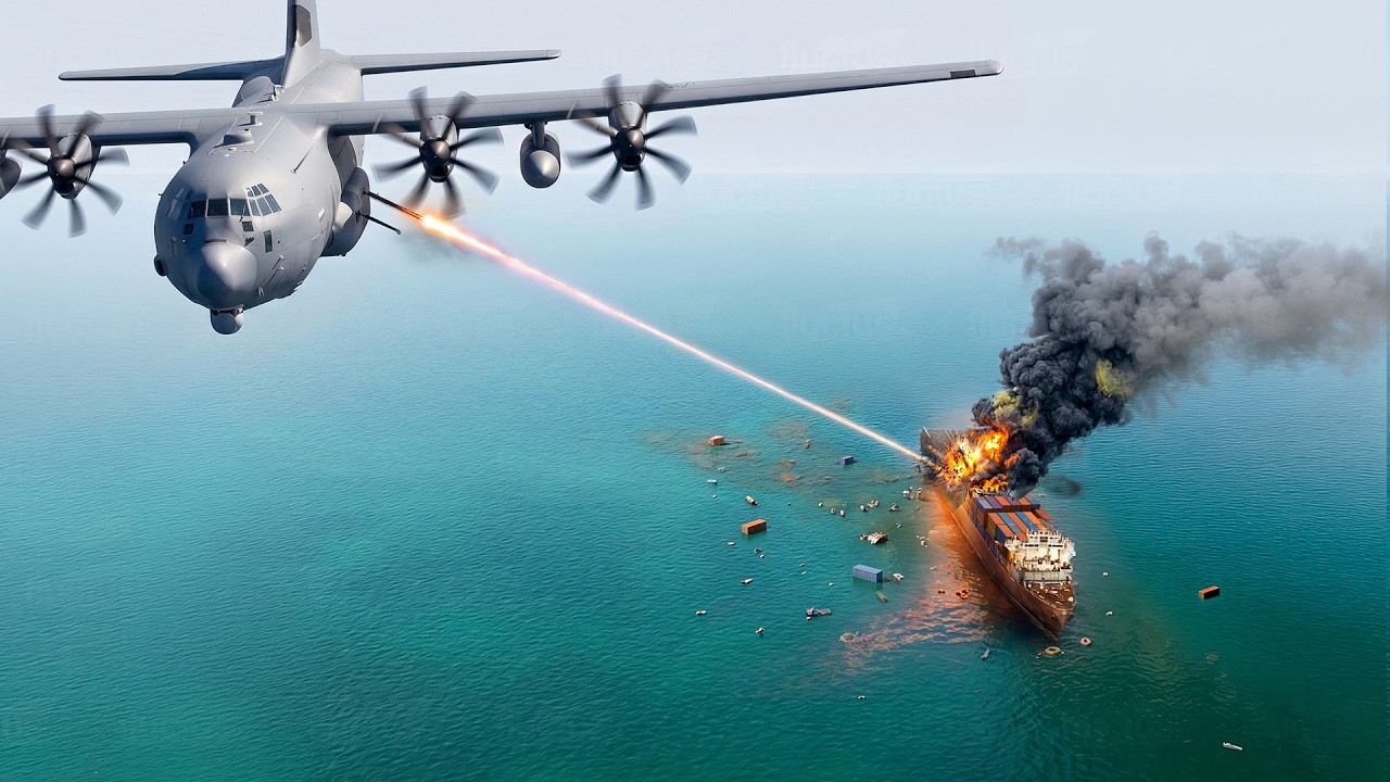 US Air Force Most Feared Gunship in Action Sinking Massive Ship With Scary Precision