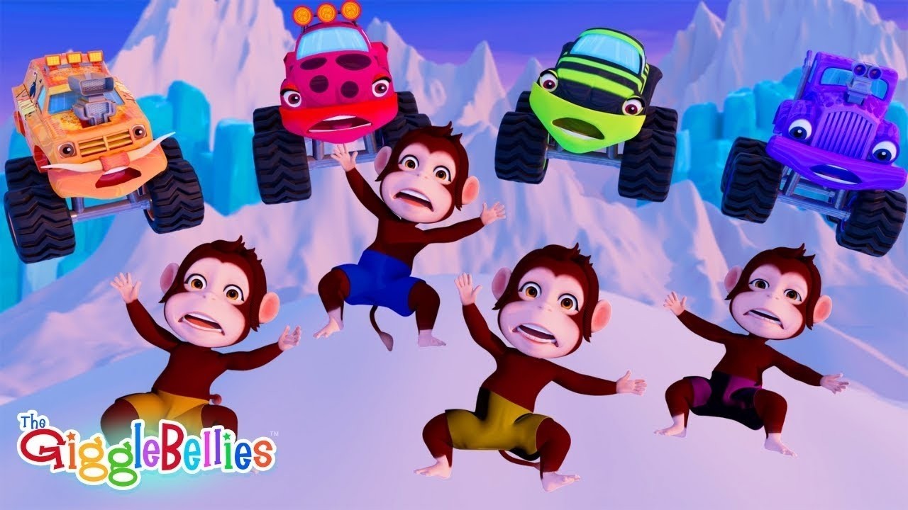 Monster Trucks VS Monkeys | Trucks Breakdown | Nursery Rhymes - GiggleBellies