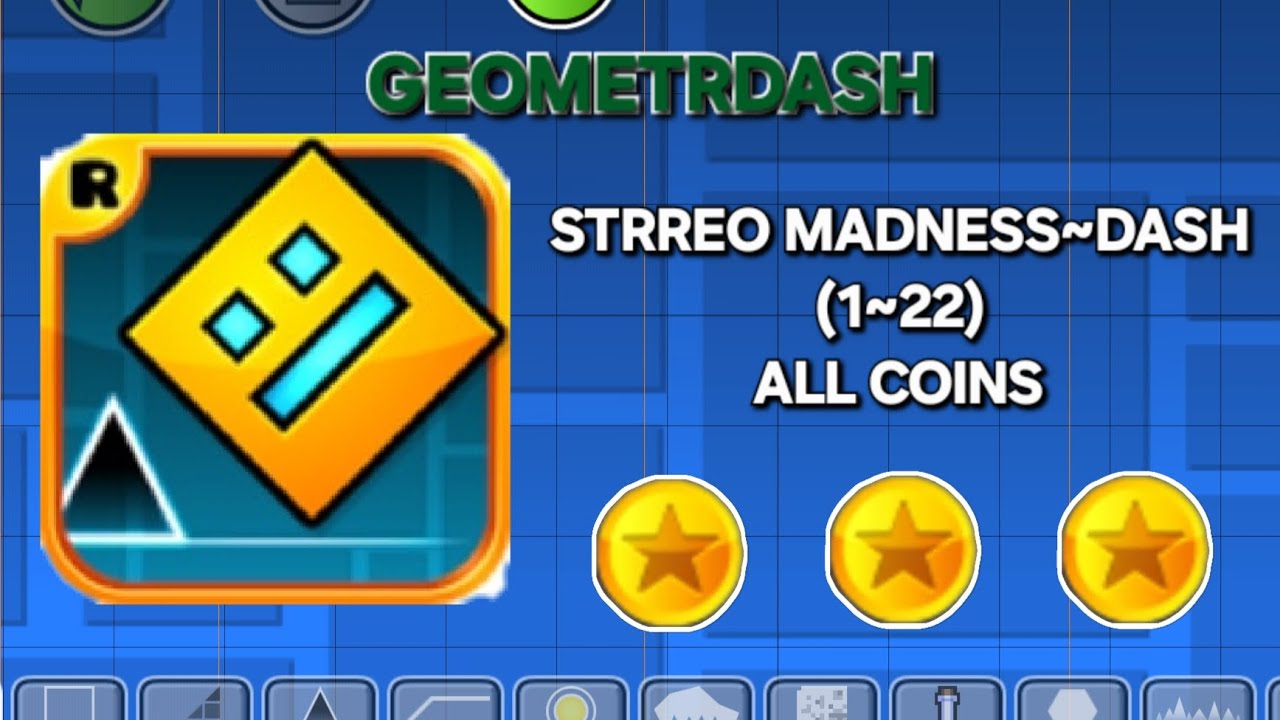 지오메트리대쉬 모든단계(1~22) 올코인 - YouTube
