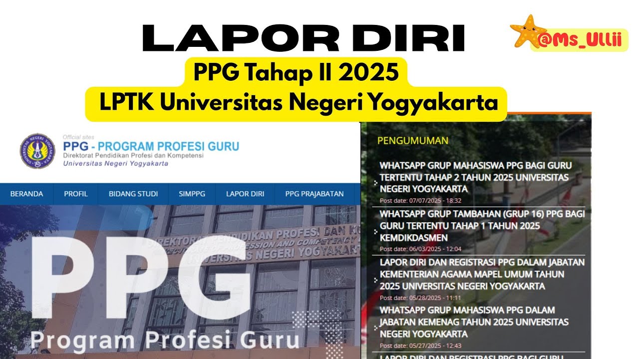 Cara Lapor Diri PPG LPTK UNY ( Universitas Negeri Yogyakarta) Tahap 2 Tahun 2025