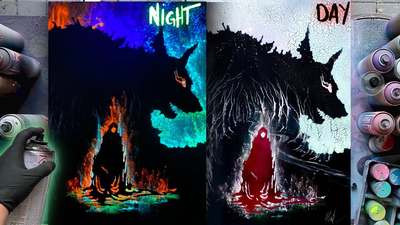 RED RIDING HOOD WITCH - Glow in The Dark - SPRAY PAINT ART by Skech