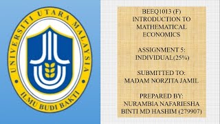 ASSIGNMENT 5 (TASK 2) BEEQ1013-F (279907) - INTRODUCTION TO MATHEMATICAL ECONOMICS Wealth