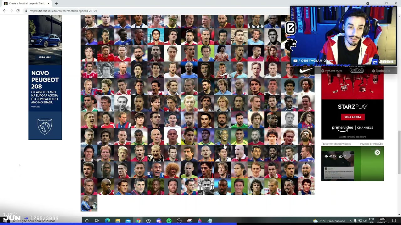 OESTAGIÁRIO FAZENDO A TABELA DOS MELHORES JOGADORES DE TODOS OS TEMPOS