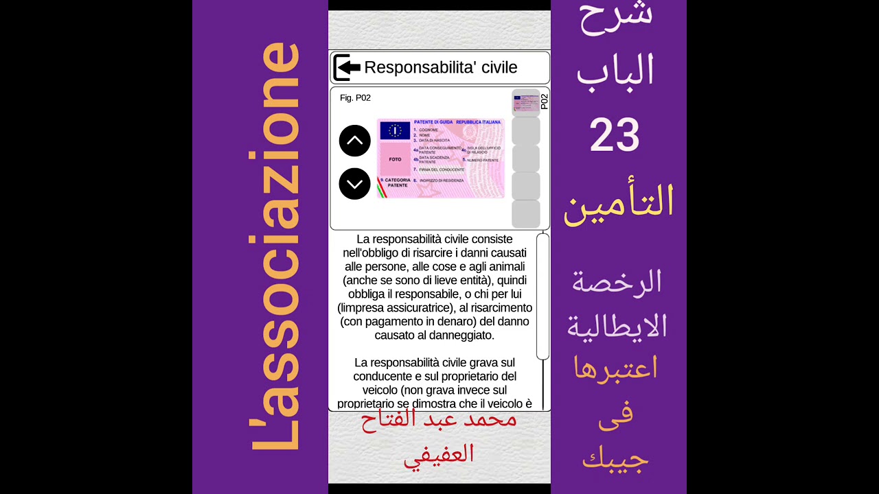 شرح الباب.23.L'assicurazione علي الرخصة الايطالية مع محمد عبد الفتاح العفيفي