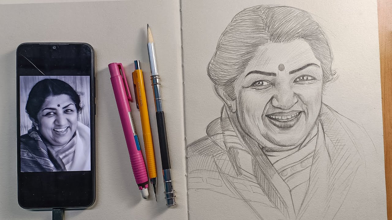 Lata Mangeshkar Pencil Sketch YouTube