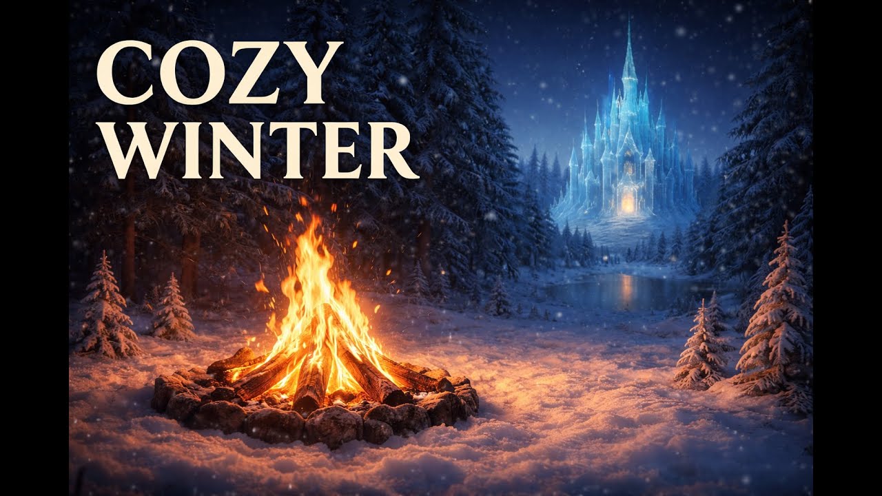 Cozy Campfire Ambience 🔥 Winter Night | 1 Hour Relax & Study