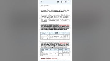 Schedule of Skills Training Assessment Test for CMA Intermediate of June 21, Dec 21 & June 22 batch