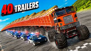Monster Truck Trailer Downhill Vs More Cops Every Round - Beamng Drive