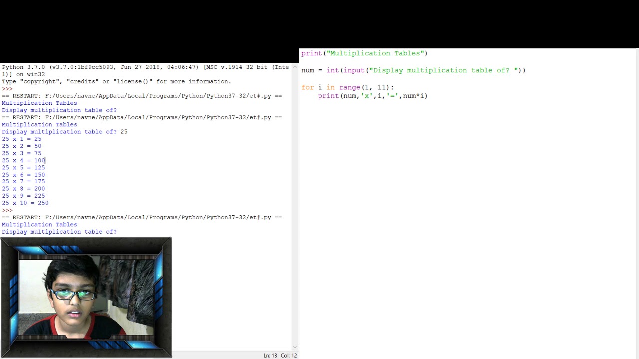 Multiplication Table using Python - YouTube