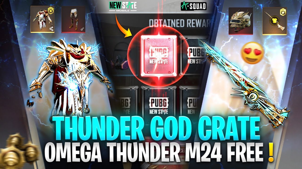 NEW STATE MOBILE - Thunder God Crate Opening 😱 Omega Thunder M24 | Free Legendary rewards !