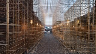 Delicate brass framework inside Neri&Hu's Sulwhasoo flagship store