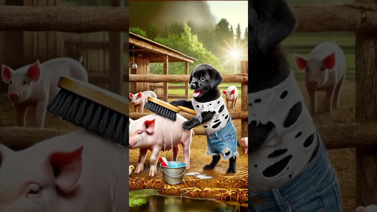 This Puppy Help take care Pigs of old man for earn money buy new ball, 