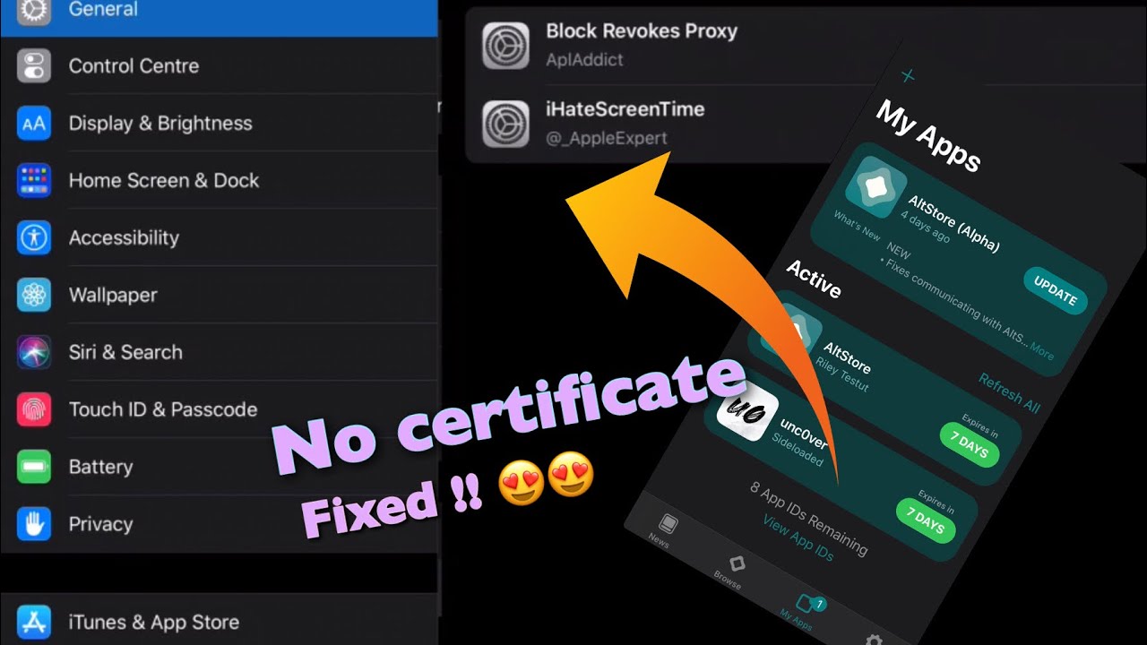 Unc0ver Certificate Profile Not Available In Setting || AltStore No Computer Method || Fixed 😍😍😍