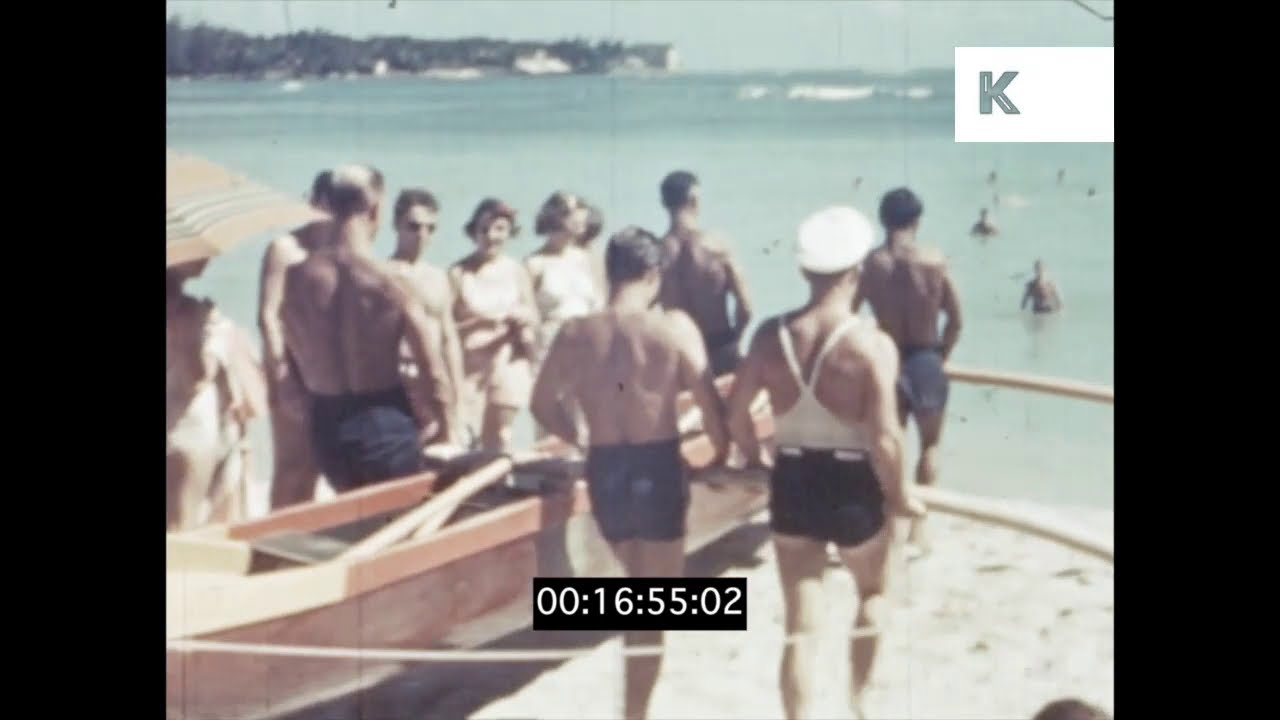 1950s, 1960s Hawaii, Tourist on Luxurious Holiday at Waikiki Beach, 16mm
