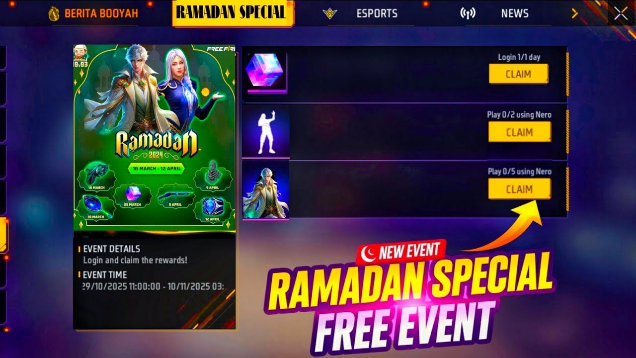 Ramadan Special Event Free Fire 🌙 | Free Rewards 🎁 | New FF Update