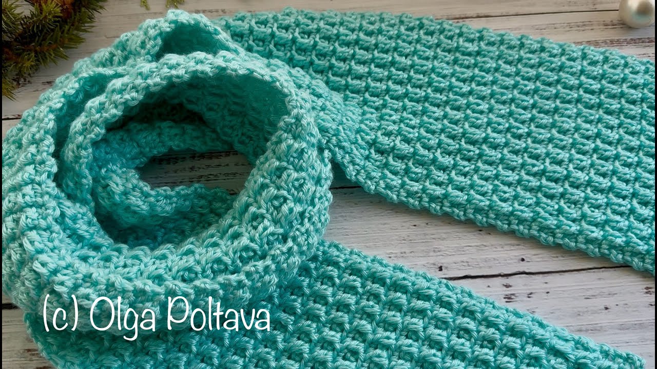 Как связать крючком текстурированный шарф, один ряд повтора, простой узор крючком