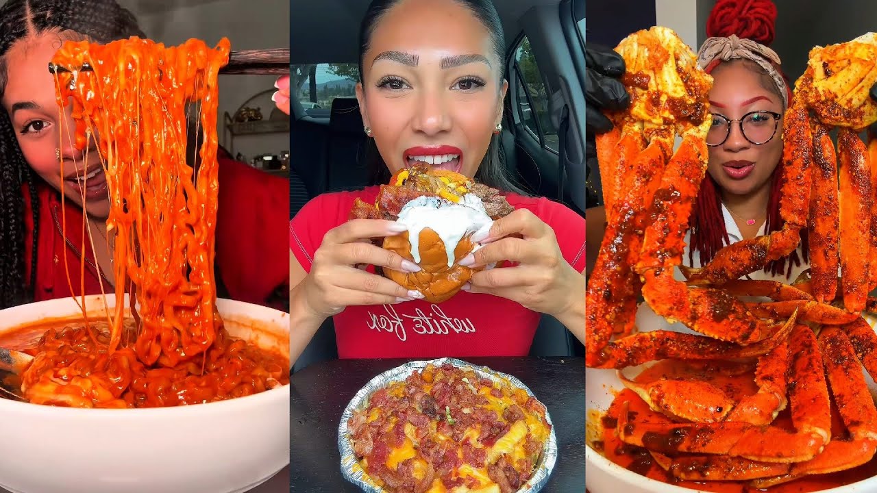 TIKTOK Mukbang Compilation | SeaFood Boil, Duke's, Buldak, Chipotle, Wingstop & More!