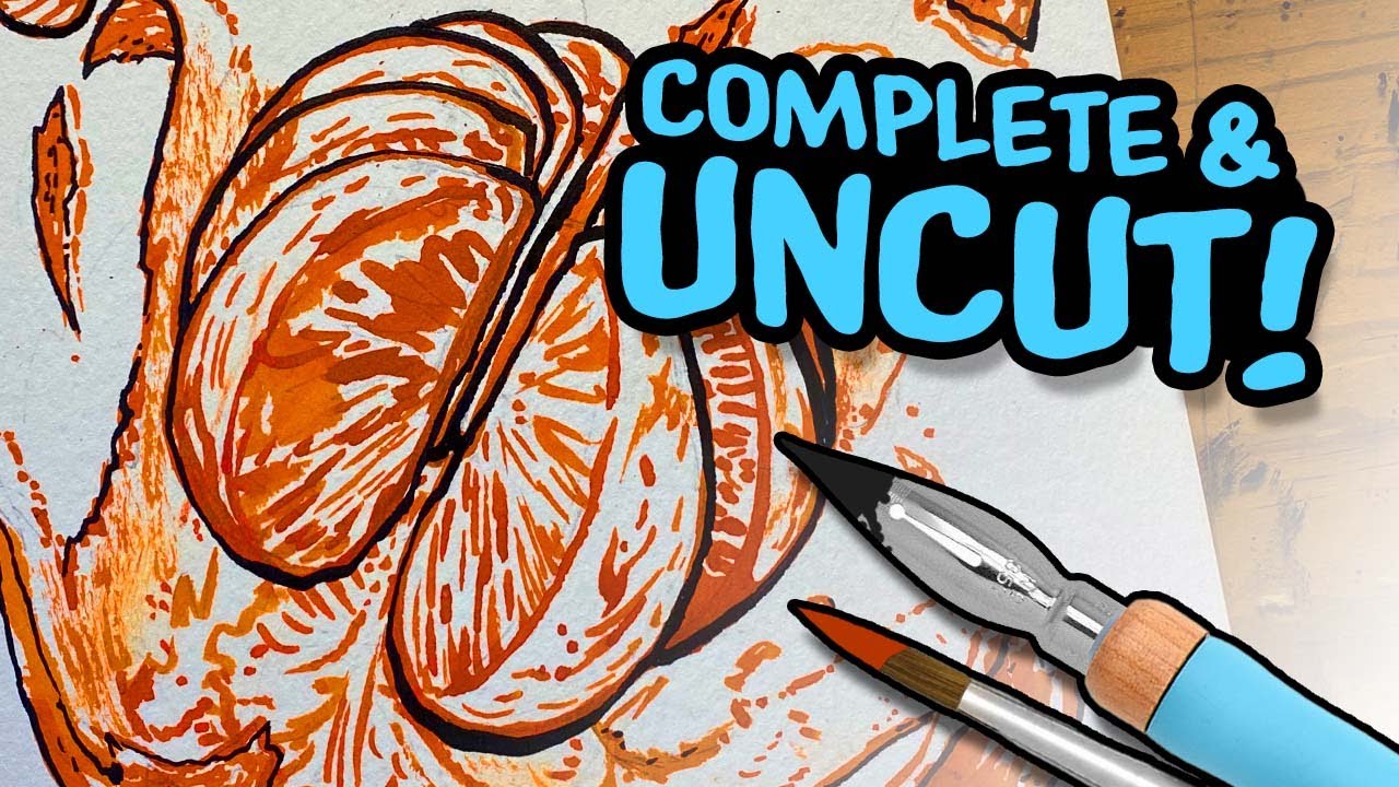 Mandarin Orange Inked With Dip Pen And Brush - FULL DRAWING PROCESS [RELAX and LEARN]