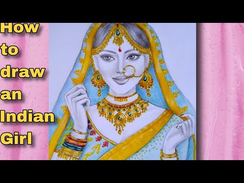 تعليم رسم فتاة هندية بالألوان الخشبية خطوة بخطوة How To Draw An Indian Girl With Color Pencils